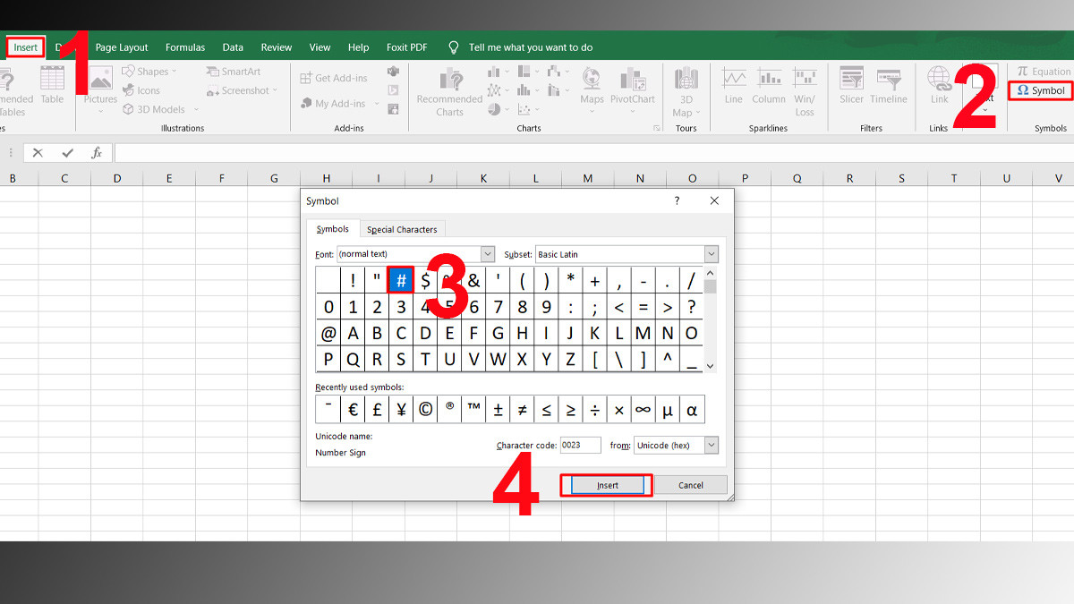 Cách chèn dấu thăng (hay dấu khác) trong Excel đơn giản