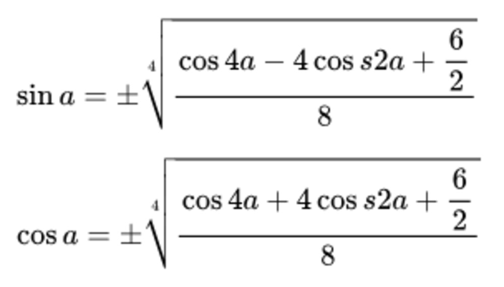 Công thức hạ bậc bậc 4