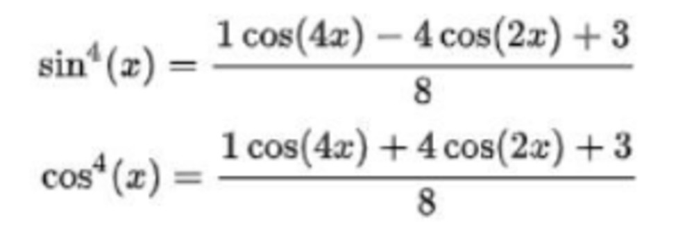 Công thức hạ bậc sin, cos mũ 4