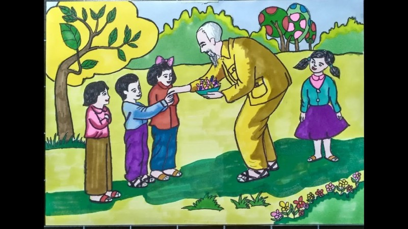 Bác Hồ phát kẹo cho thiếu nhi. (Nguồn Internet)